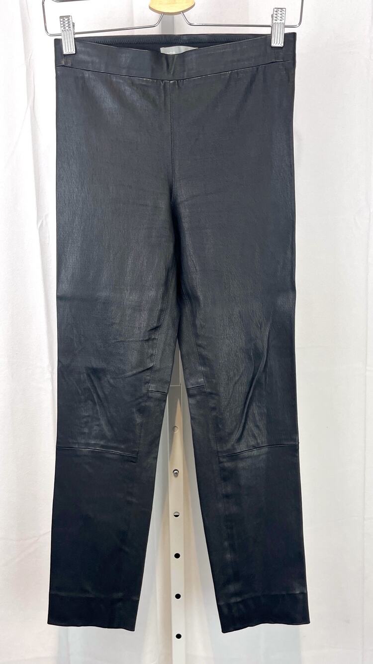 VINCE 100% Lamb Leather Pull On Ankle Pants Mid Rise Ankle Vent Black Size XS